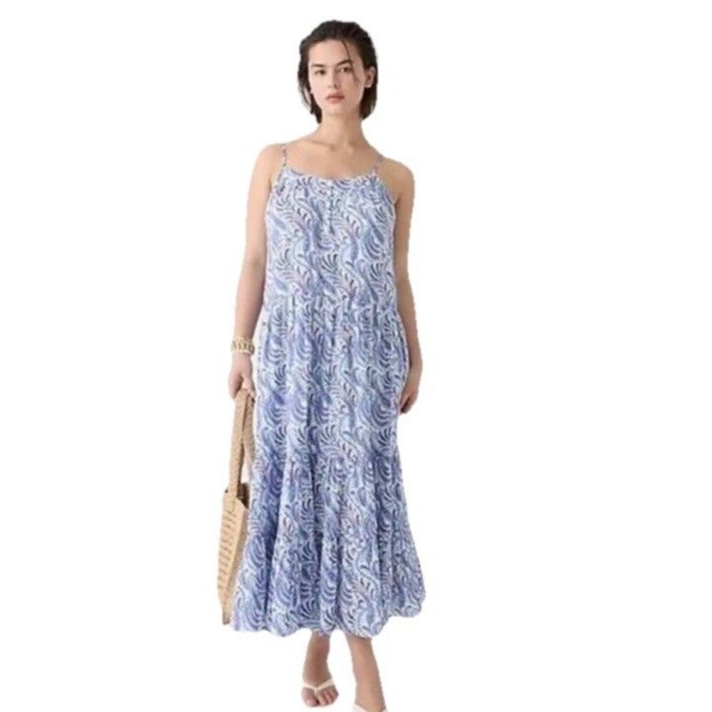 J.Crew Tiered cotton voile shift maxi dress in Blue purple paisley Size Small